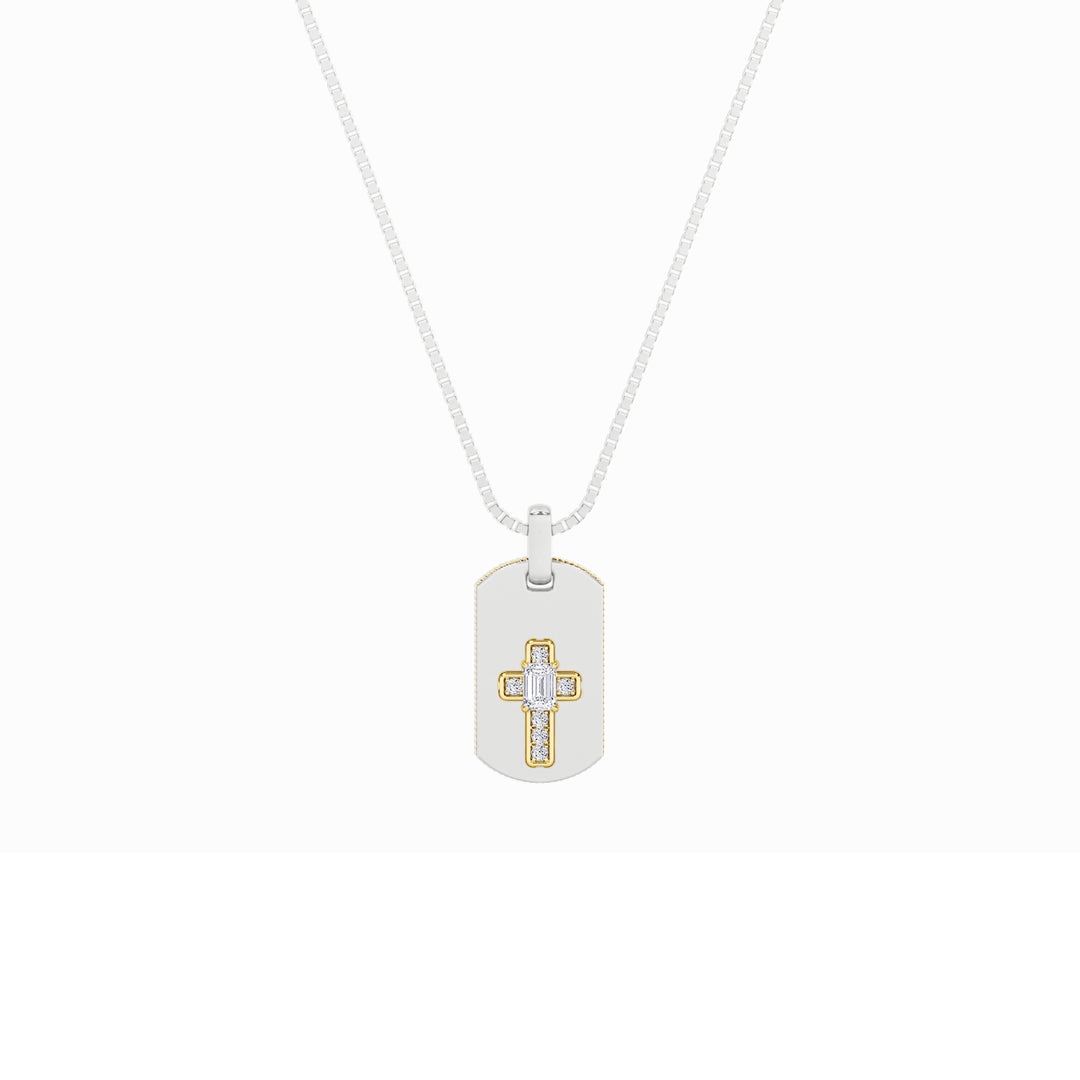 1Cttw Emerald Shaped Lab Grown Diamond (F/VS) DogTag Pendant in 14K Gold