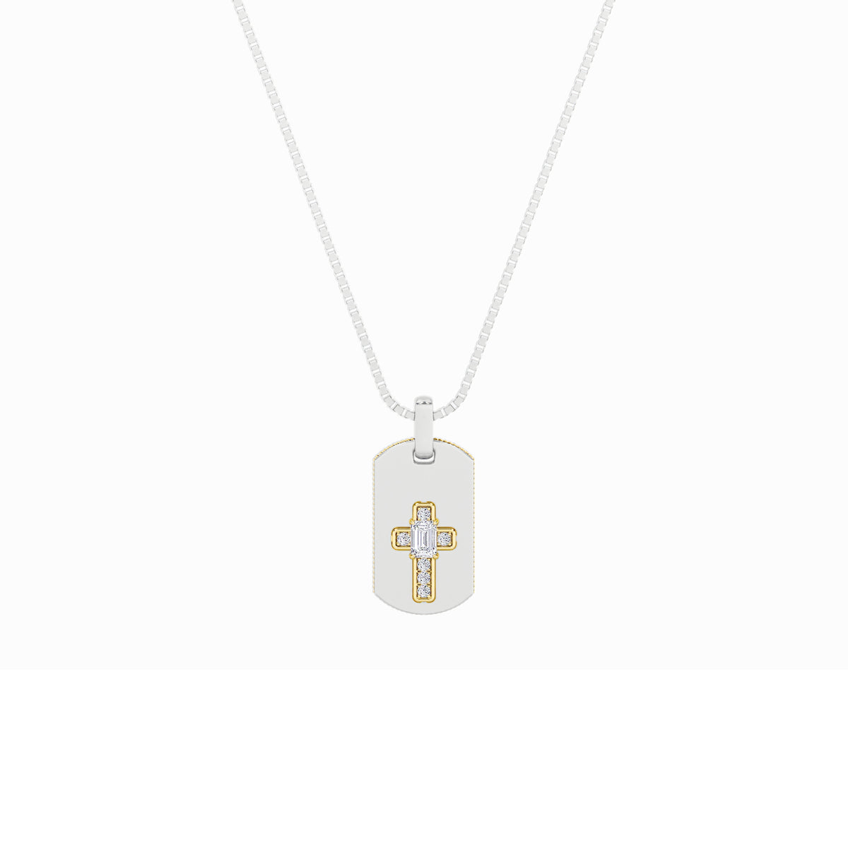 1Cttw Emerald Shaped Lab Grown Diamond (F/VS) DogTag Pendant in 14K Gold