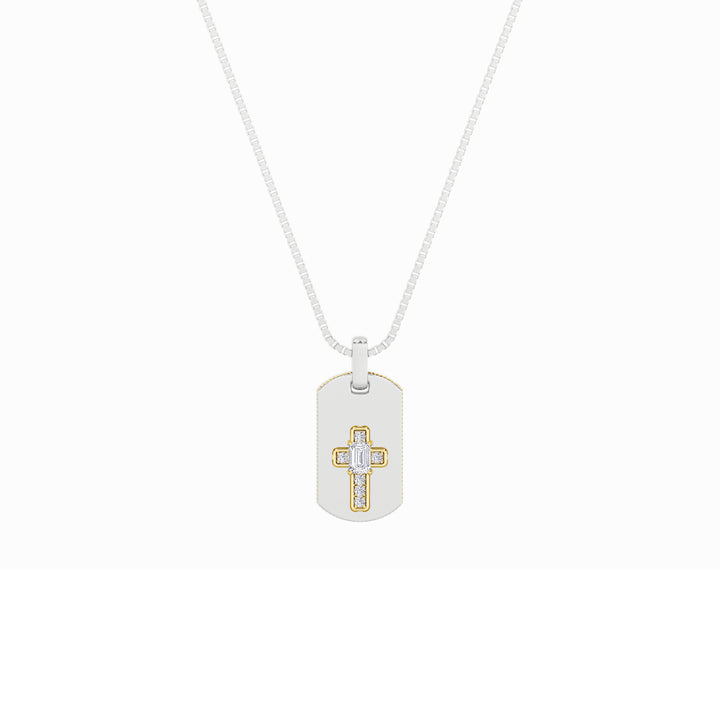 1Cttw Emerald Shaped Lab Grown Diamond (F/VS) DogTag Pendant in 14K Gold