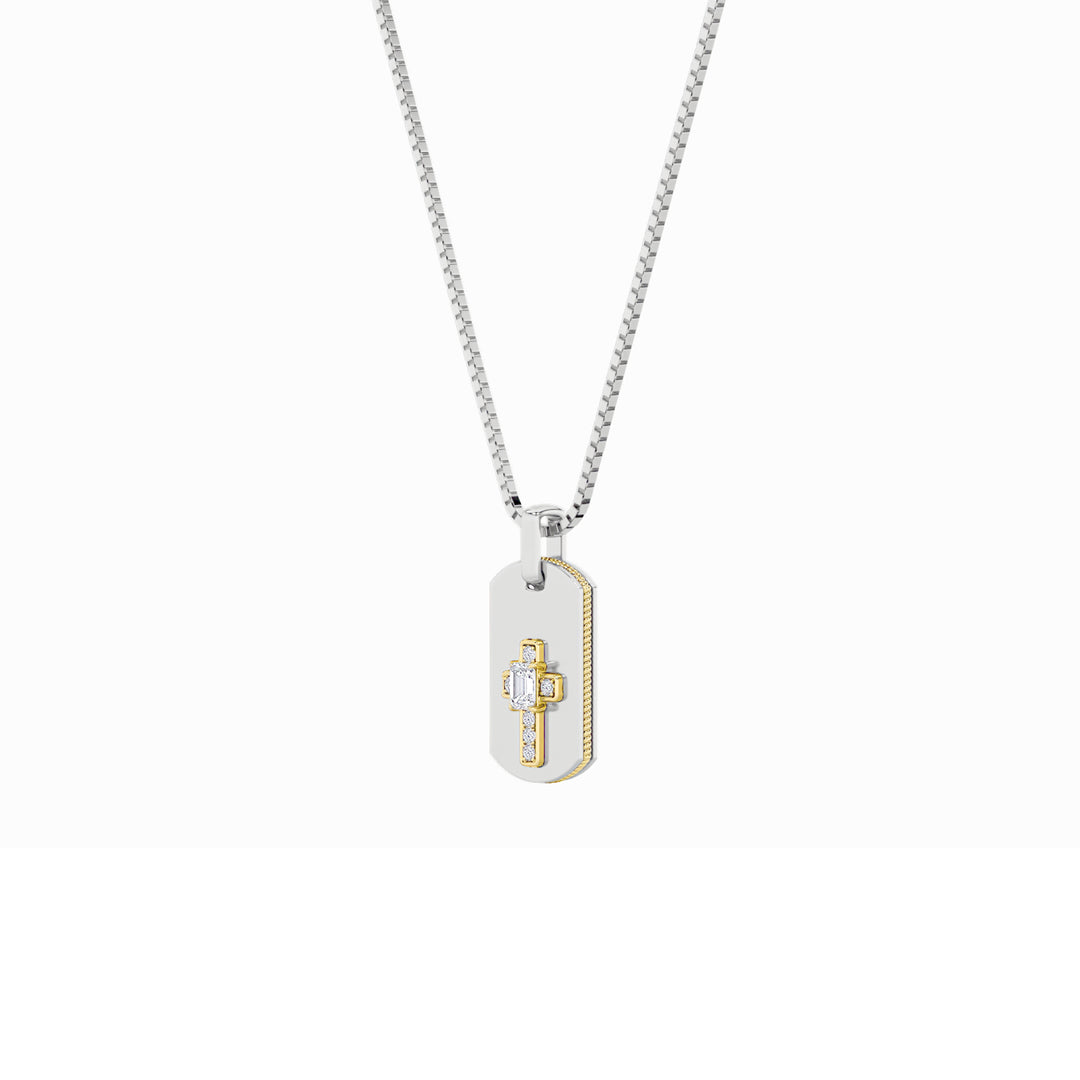 1Cttw Emerald Shaped Lab Grown Diamond (F/VS) DogTag Pendant in 14K Gold