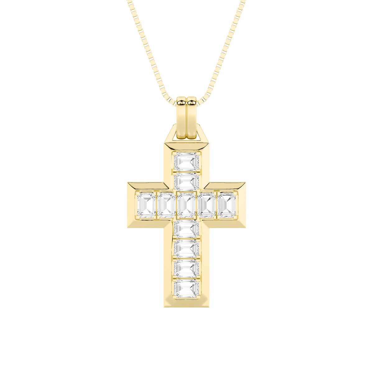 3Cttw Emerald Shaped Lab Grown Diamond (F/VS) Cross Pendant in 14K Gold