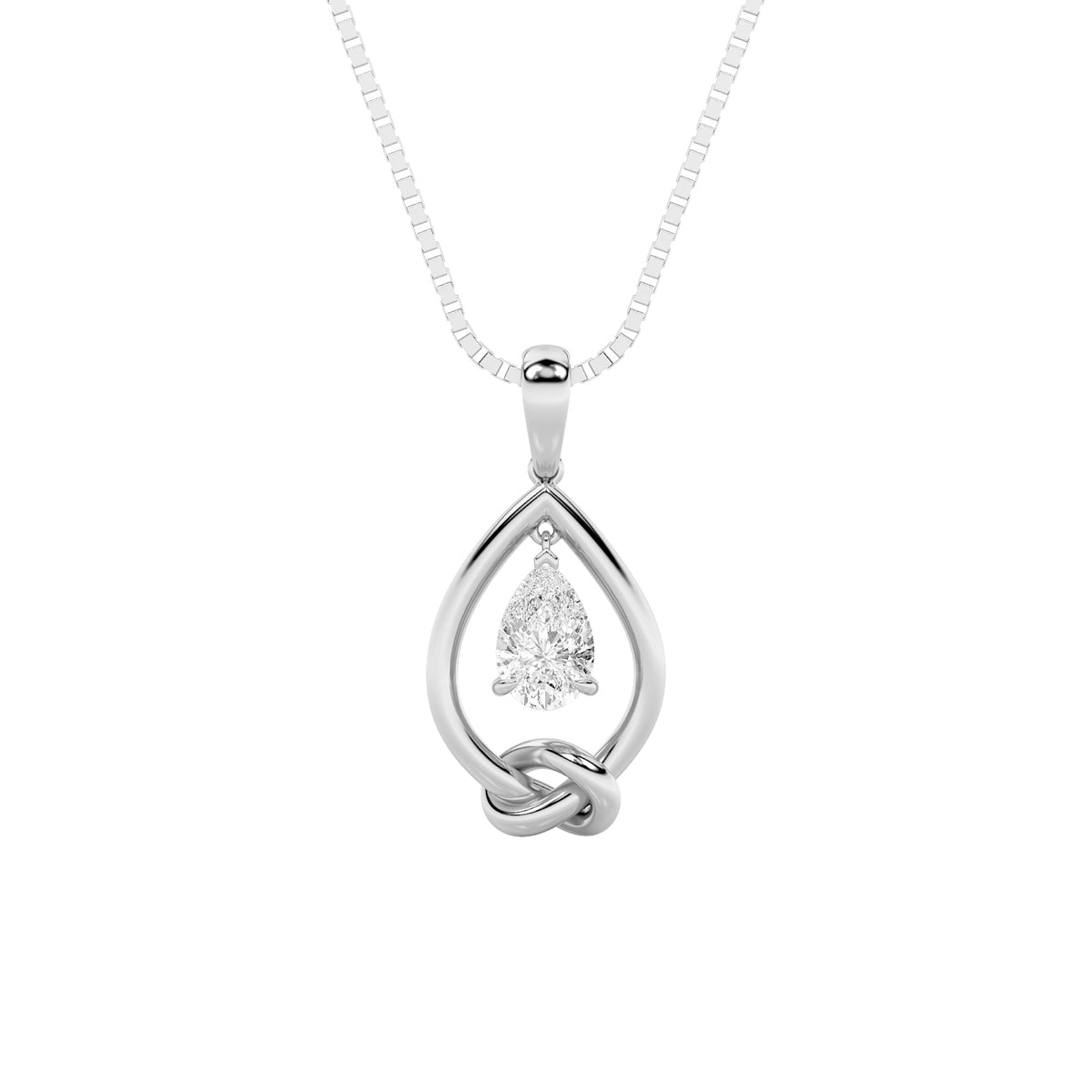 1Cttw Pear Shaped Lab Grown Diamond (F/VS) Solitaire Knot Pendant in 14K Gold