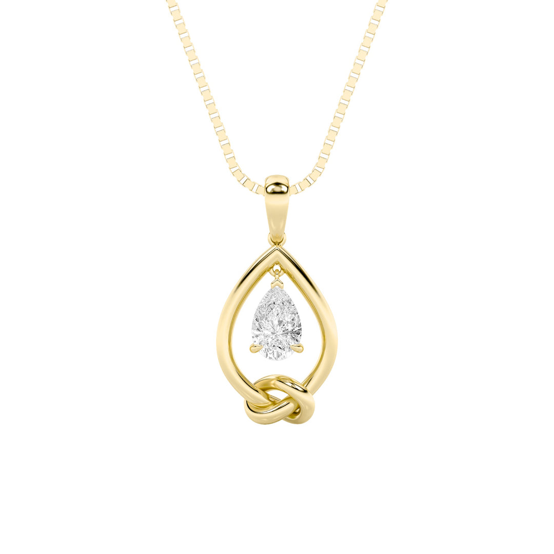 1Cttw Pear Shaped Lab Grown Diamond (F/VS) Solitaire Knot Pendant in 14K Gold