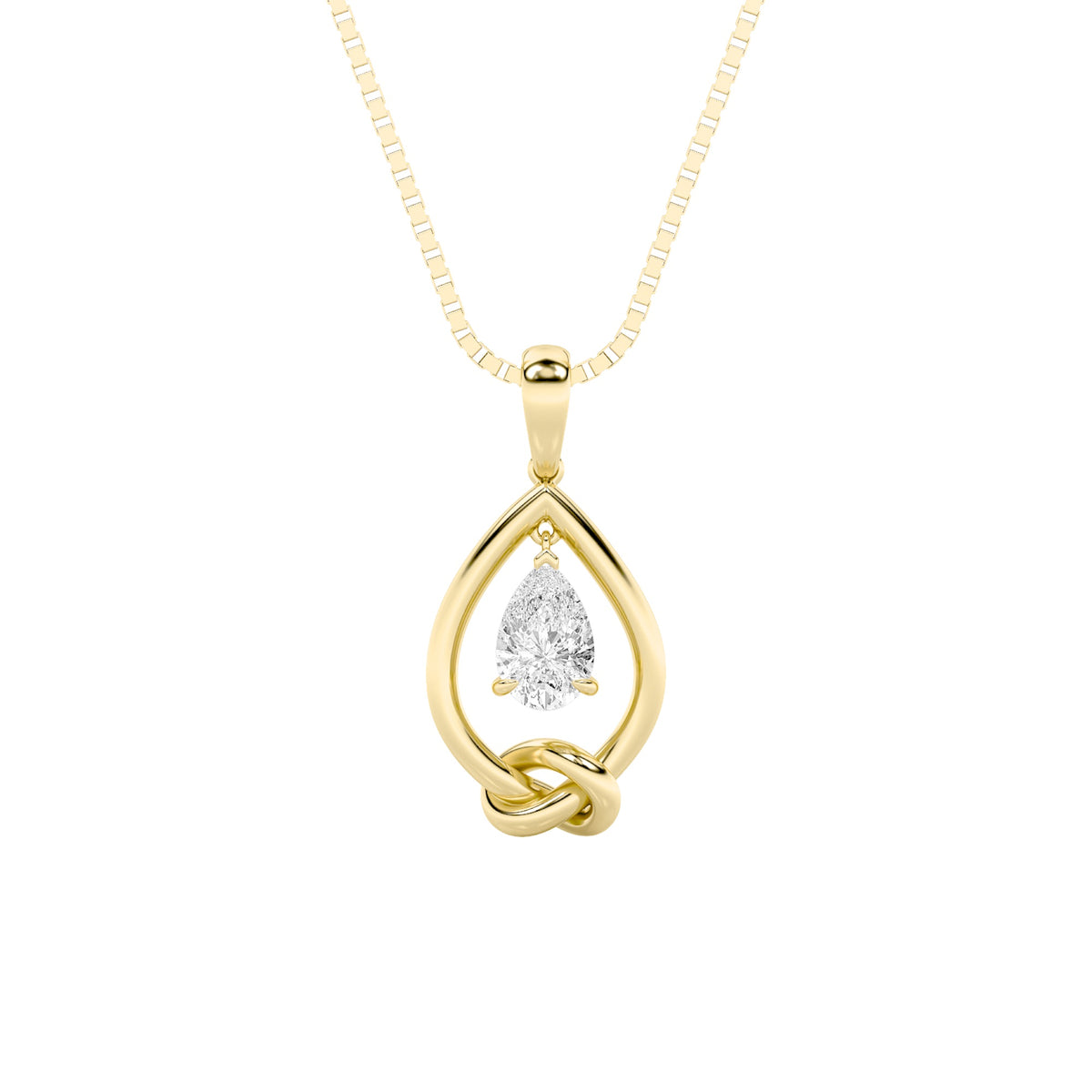 1Cttw Pear Shaped Lab Grown Diamond (F/VS) Solitaire Knot Pendant in 14K Gold