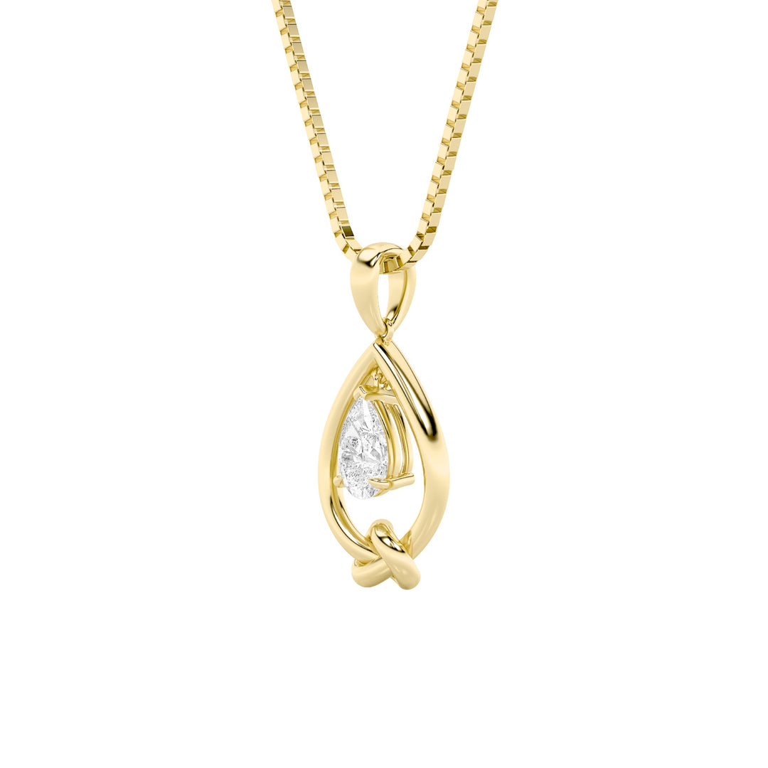 1Cttw Pear Shaped Lab Grown Diamond (F/VS) Solitaire Knot Pendant in 14K Gold