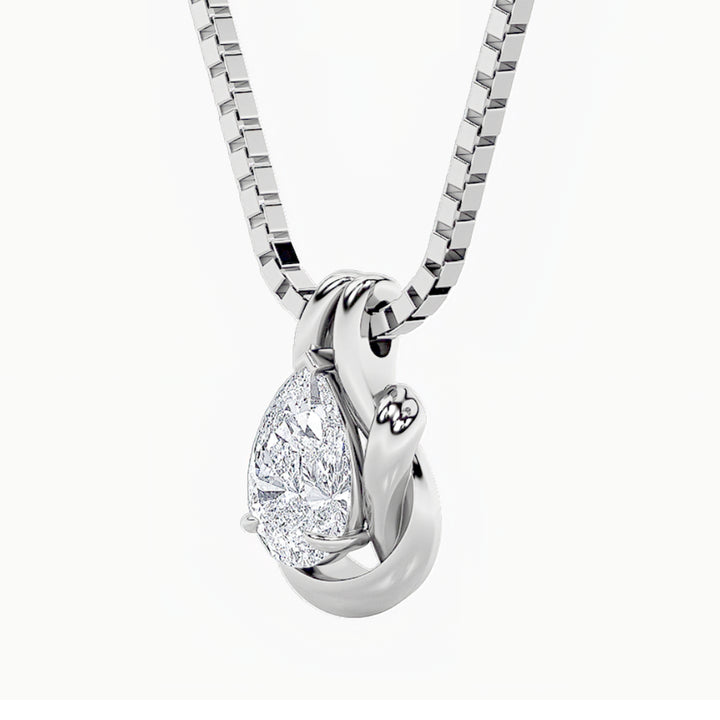 2Cttw Pear Shaped Lab Grown Diamond (F/VS) Knot Pendant in 14K Gold