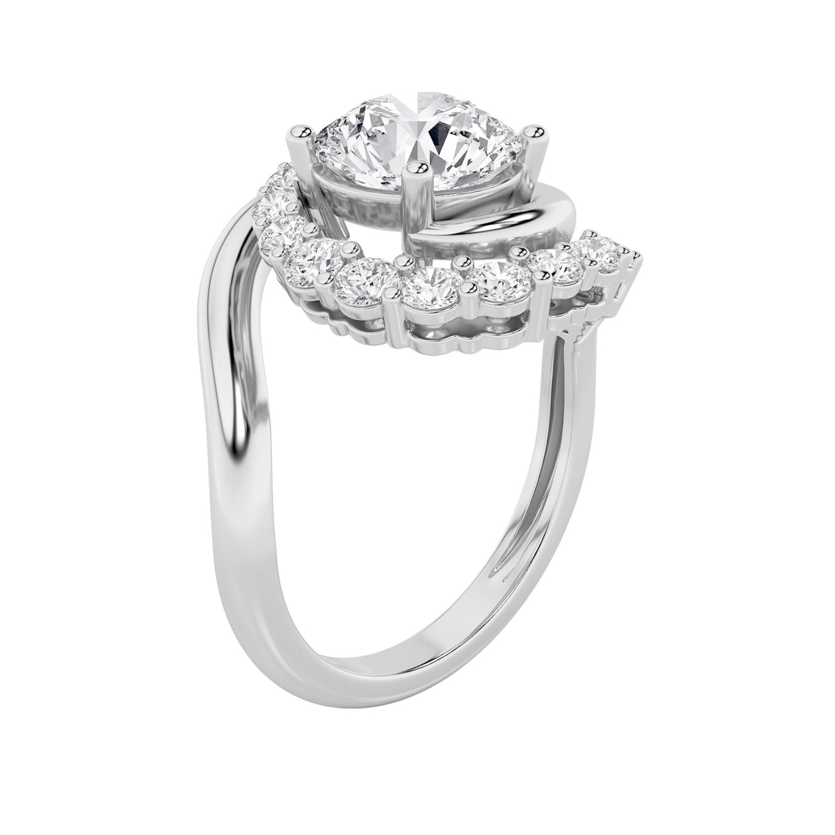 2.5Cttw Round Shaped Lab Grown Diamond (F/VS) Swirl Accented Fashion Ring in 14K Gold