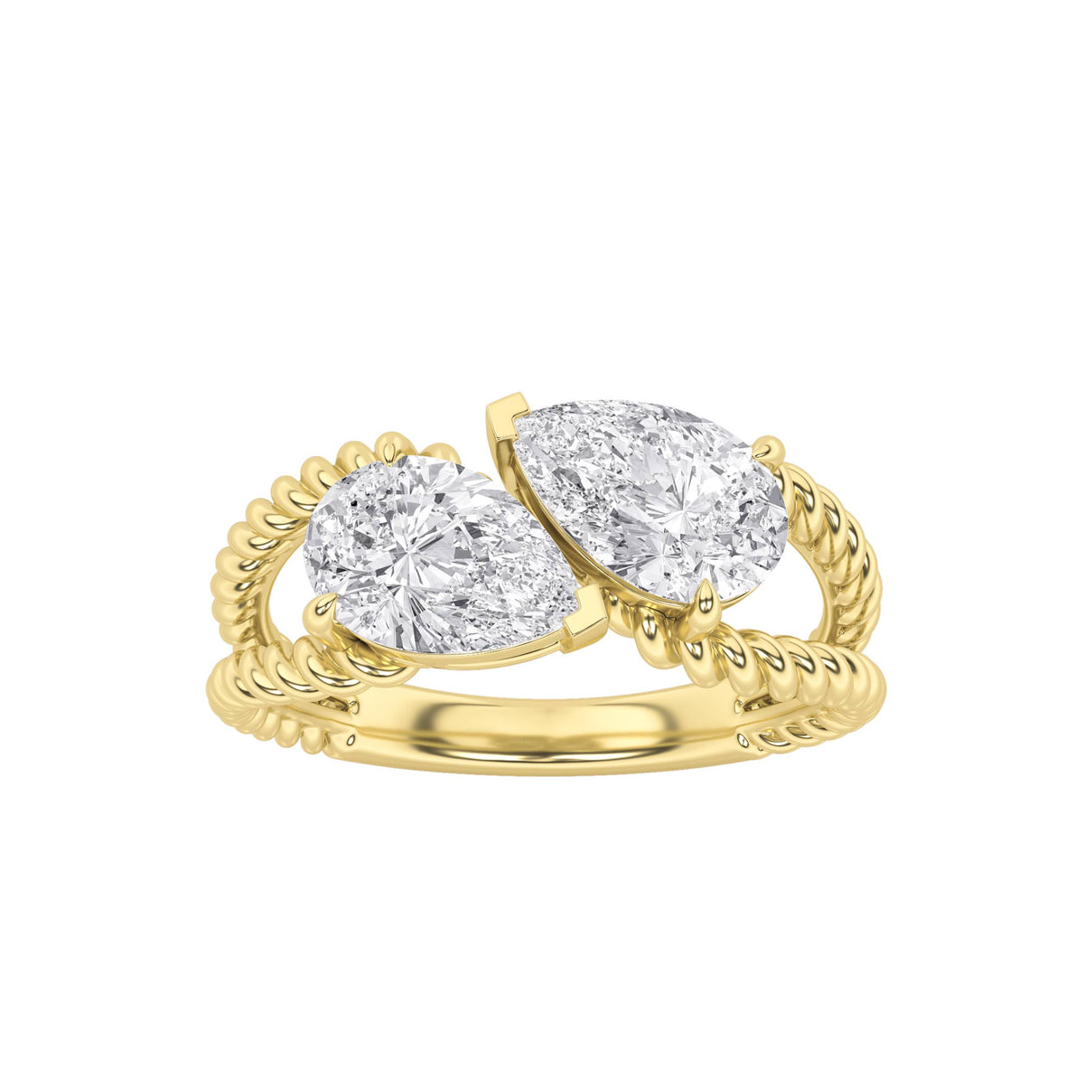 2Cttw Pear Shaped Lab Grown Diamond (F/VS) Toi etMoi Fashiion Ring in 14K Gold