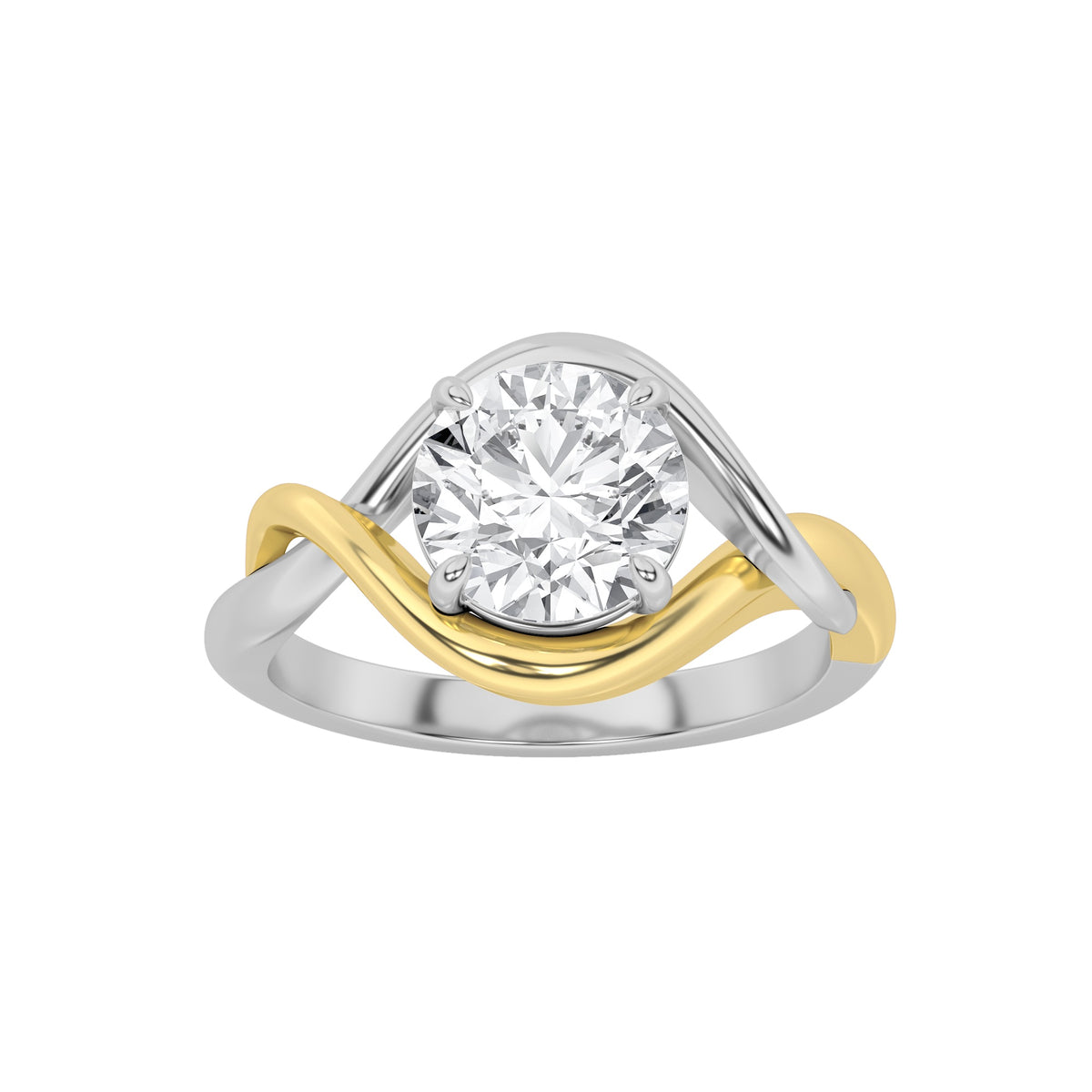 1.5Cttw Round Shaped Lab Grown Diamond (F/VS) TwoTone Know Solitaire Engagement Ring in 14K Gold