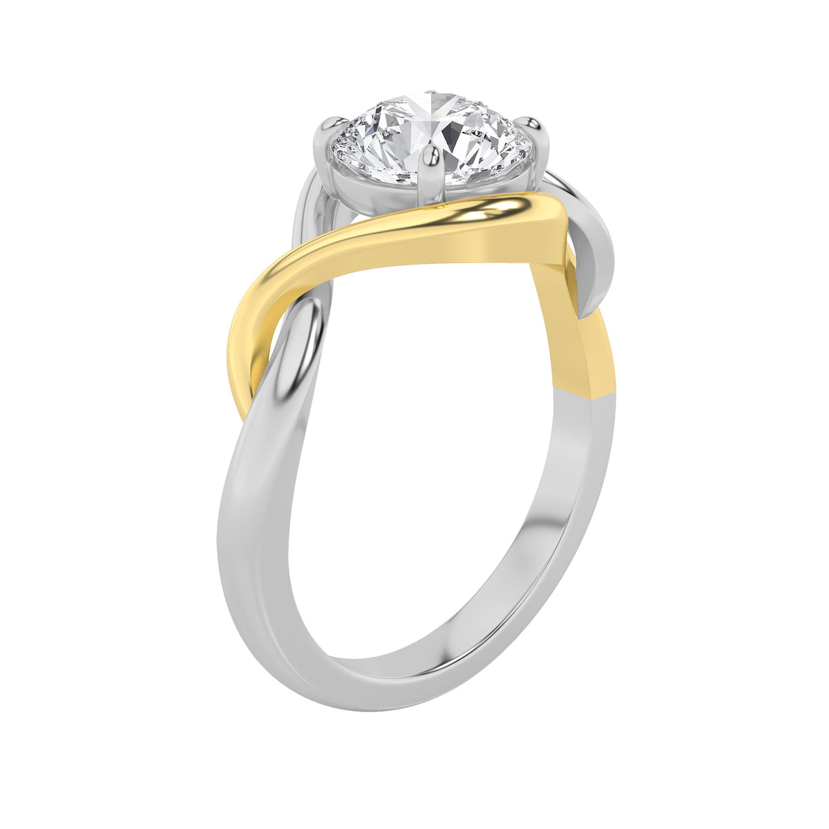 1.5Cttw Round Shaped Lab Grown Diamond (F/VS) TwoTone Know Solitaire Engagement Ring in 14K Gold