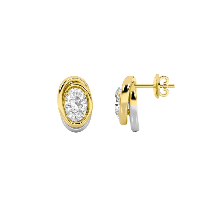 2CTW Oval Shaped Lab Grown Diamond (F/VVS) Knot Earrings in 14K Gold
