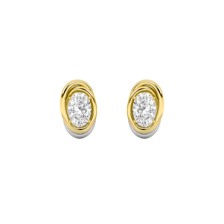 2CTW Oval Shaped Lab Grown Diamond (F/VVS) Knot Earrings in 14K Gold