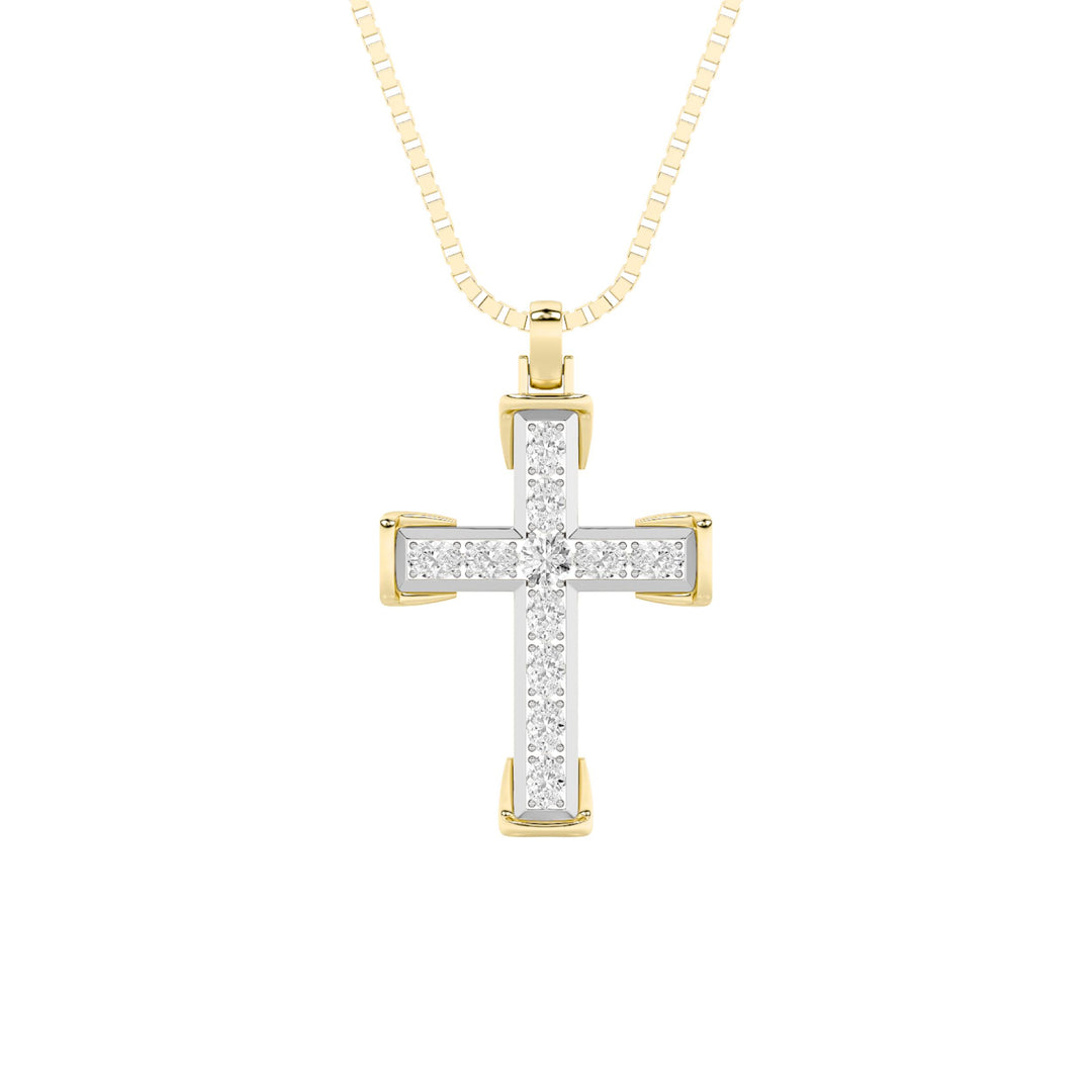 3Cttw Round Shaped Lab Grown Diamond (F/VS) CrossPendant in 14K Gold