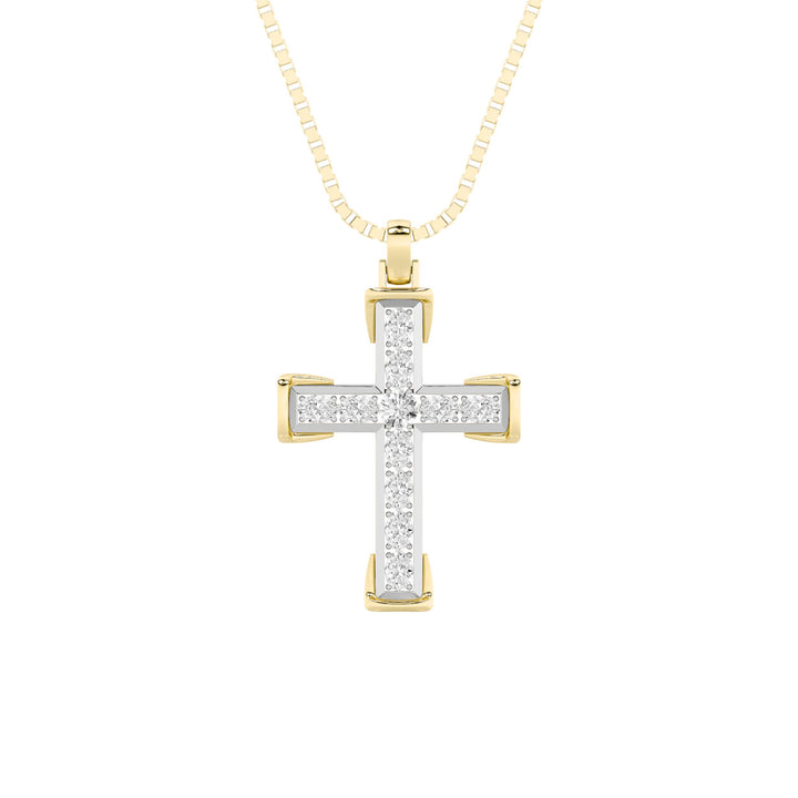 3Cttw Round Shaped Lab Grown Diamond (F/VS) CrossPendant in 14K Gold