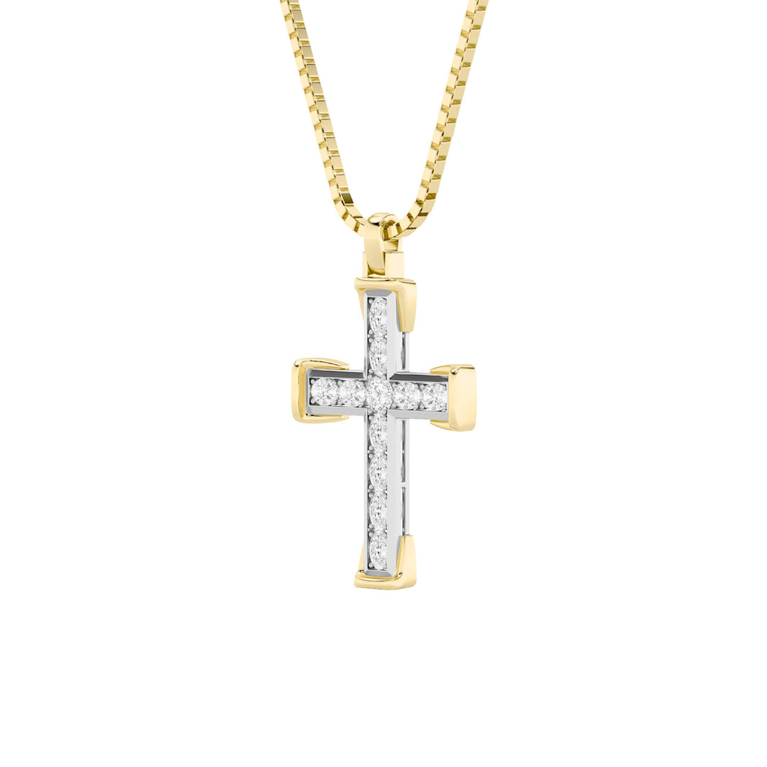 3Cttw Round Shaped Lab Grown Diamond (F/VS) CrossPendant in 14K Gold
