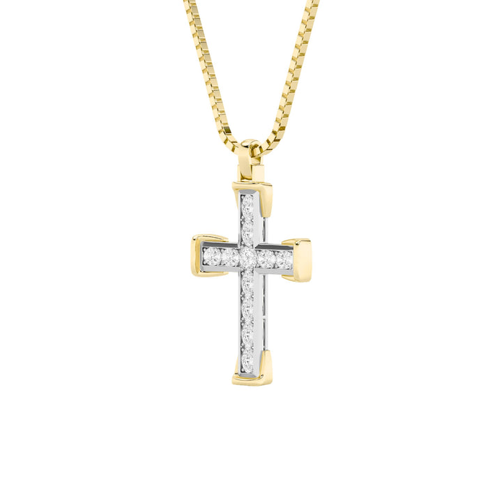 3Cttw Round Shaped Lab Grown Diamond (F/VS) CrossPendant in 14K Gold