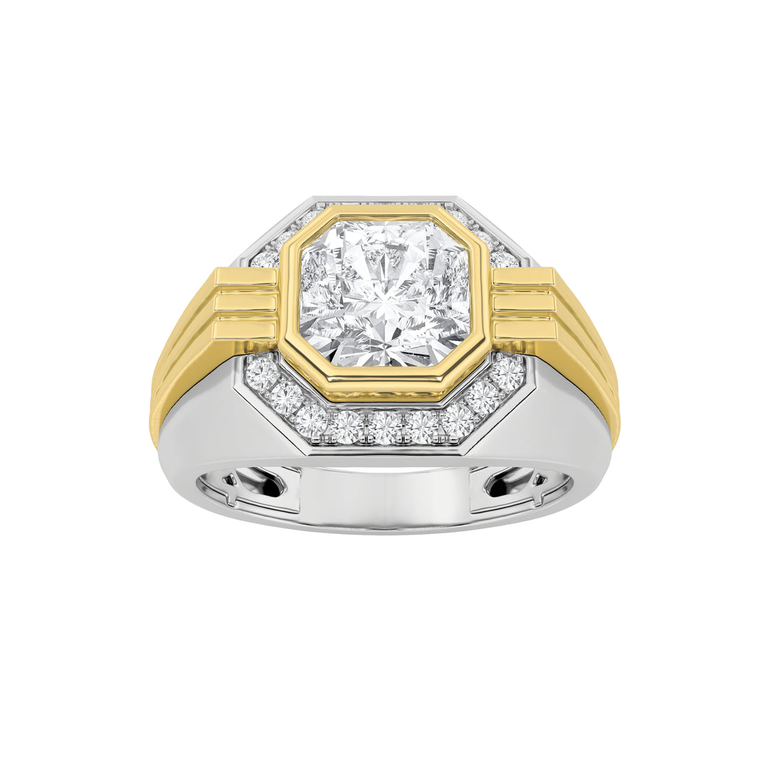 3Cttw Asscher Shaped Lab Grown Diamond (F/VS) Mens Ring in 14K Gold