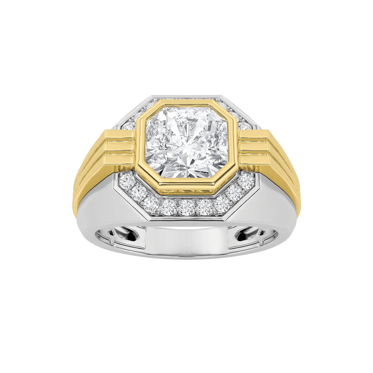 3Cttw Asscher Shaped Lab Grown Diamond (F/VS) Mens Ring in 14K Gold