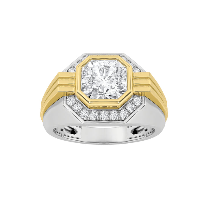 3Cttw Asscher Shaped Lab Grown Diamond (F/VS) Mens Ring in 14K Gold