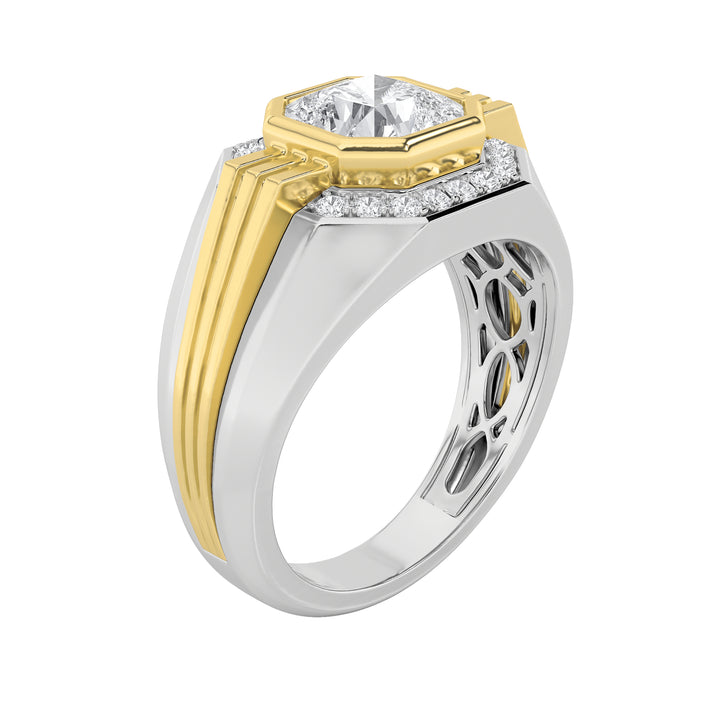 3Cttw Asscher Shaped Lab Grown Diamond (F/VS) Mens Ring in 14K Gold