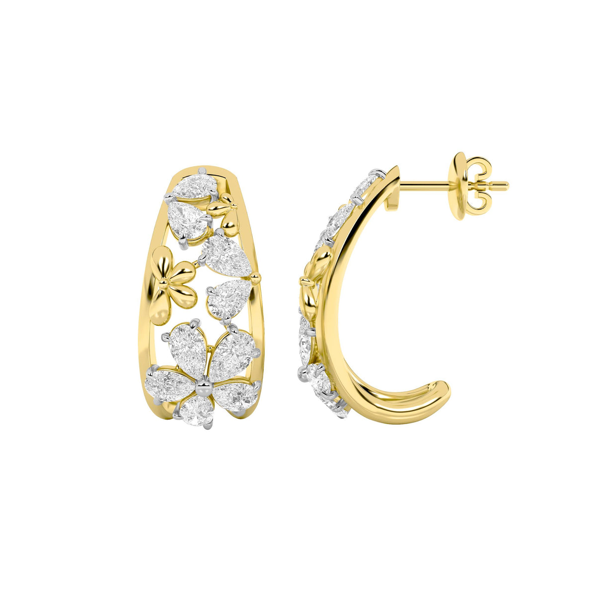 4.5Cttw Pear Shaped Lab Grown Diamond (F/VS) Fancy Flower Earrings in 14K Gold