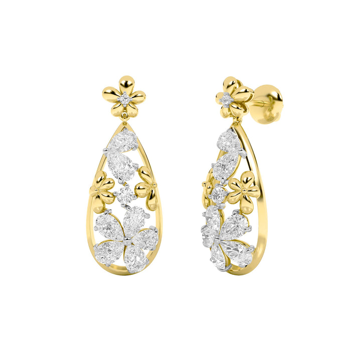 3.75Cttw Pear Shaped Lab Grown Diamond (F/VS) Fancy Flower Earrings in 14K Gold