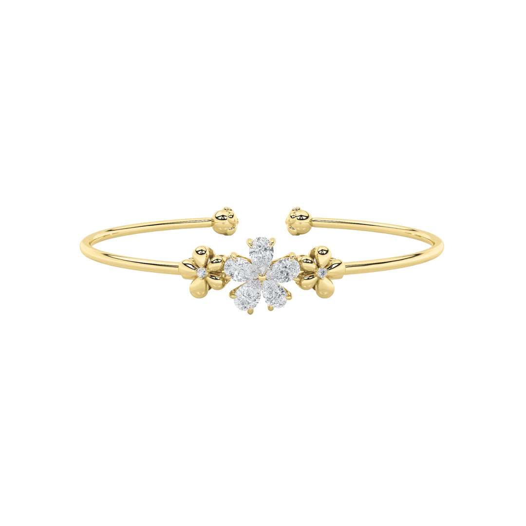 1.5CTW Pear Shaped Lab Grown Diamond (F/VS) Fancy Flower Bangle Bracelet in 14K Gold