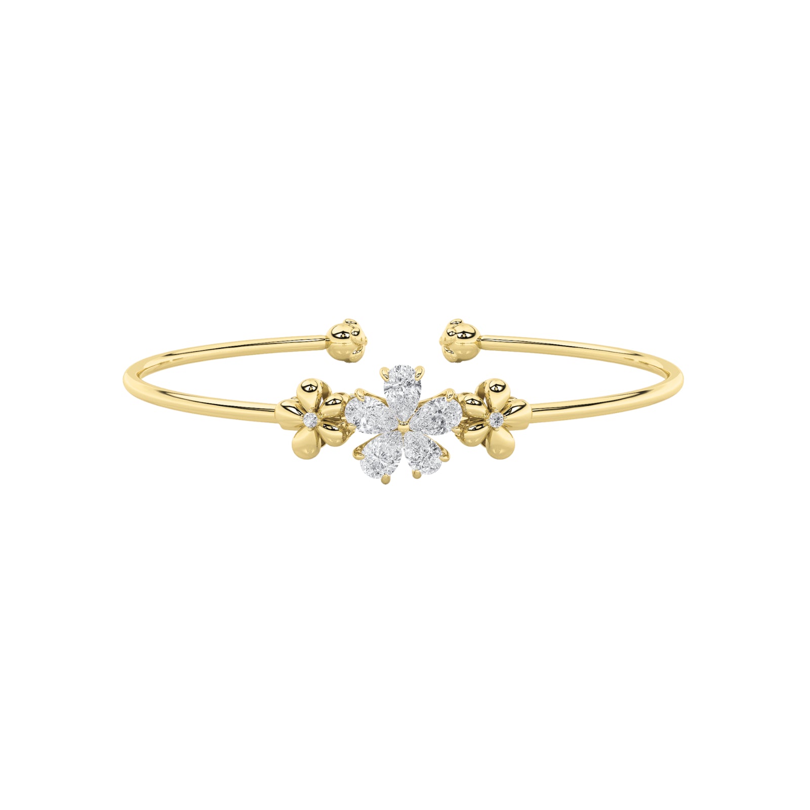1.5CTW Pear Shaped Lab Grown Diamond (F/VS) Fancy Flower Bangle Bracelet in 14K Gold