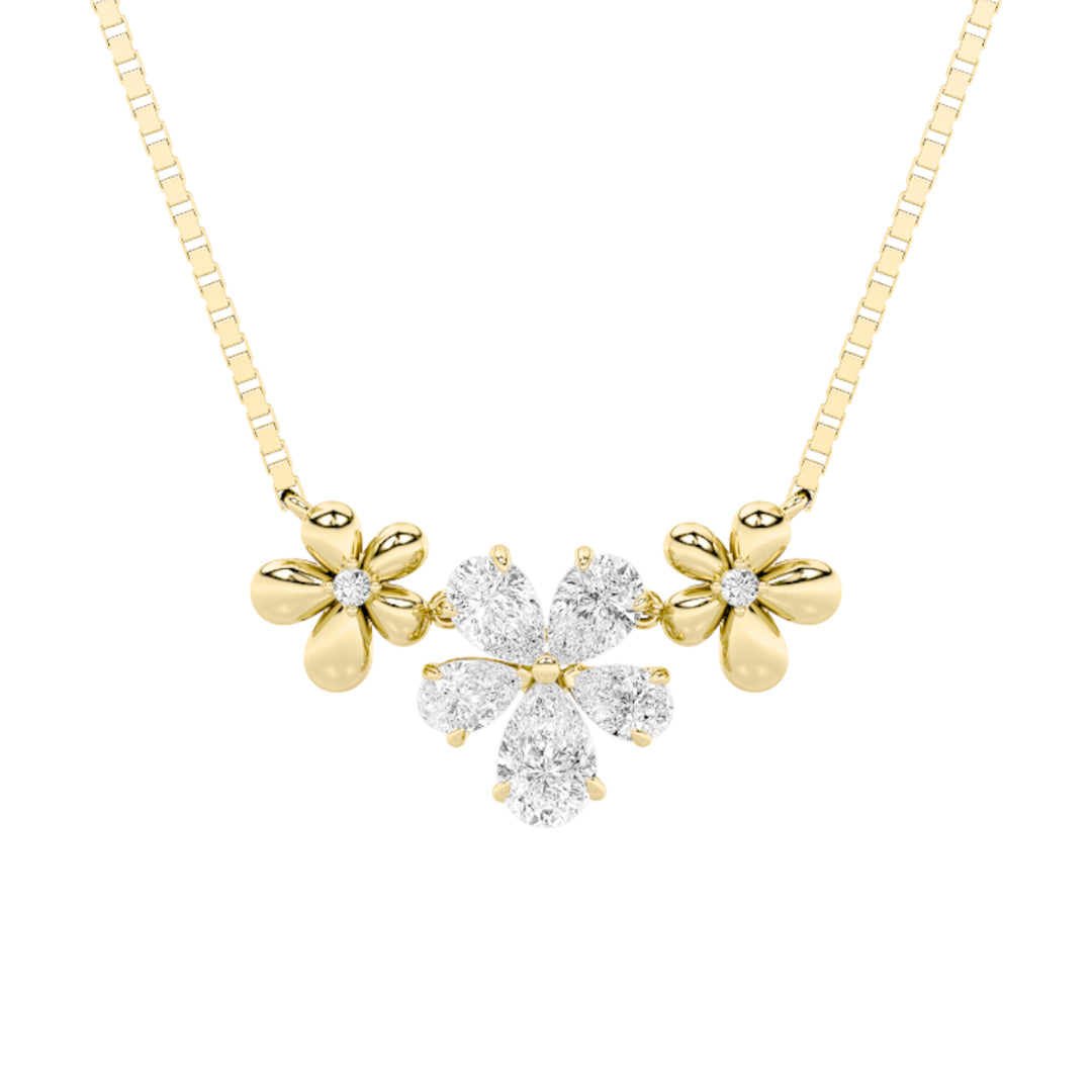 2Cttw Pear Shaped Lab Grown Diamond (F/VS) Fancy Flower Necklace in 14K Gold