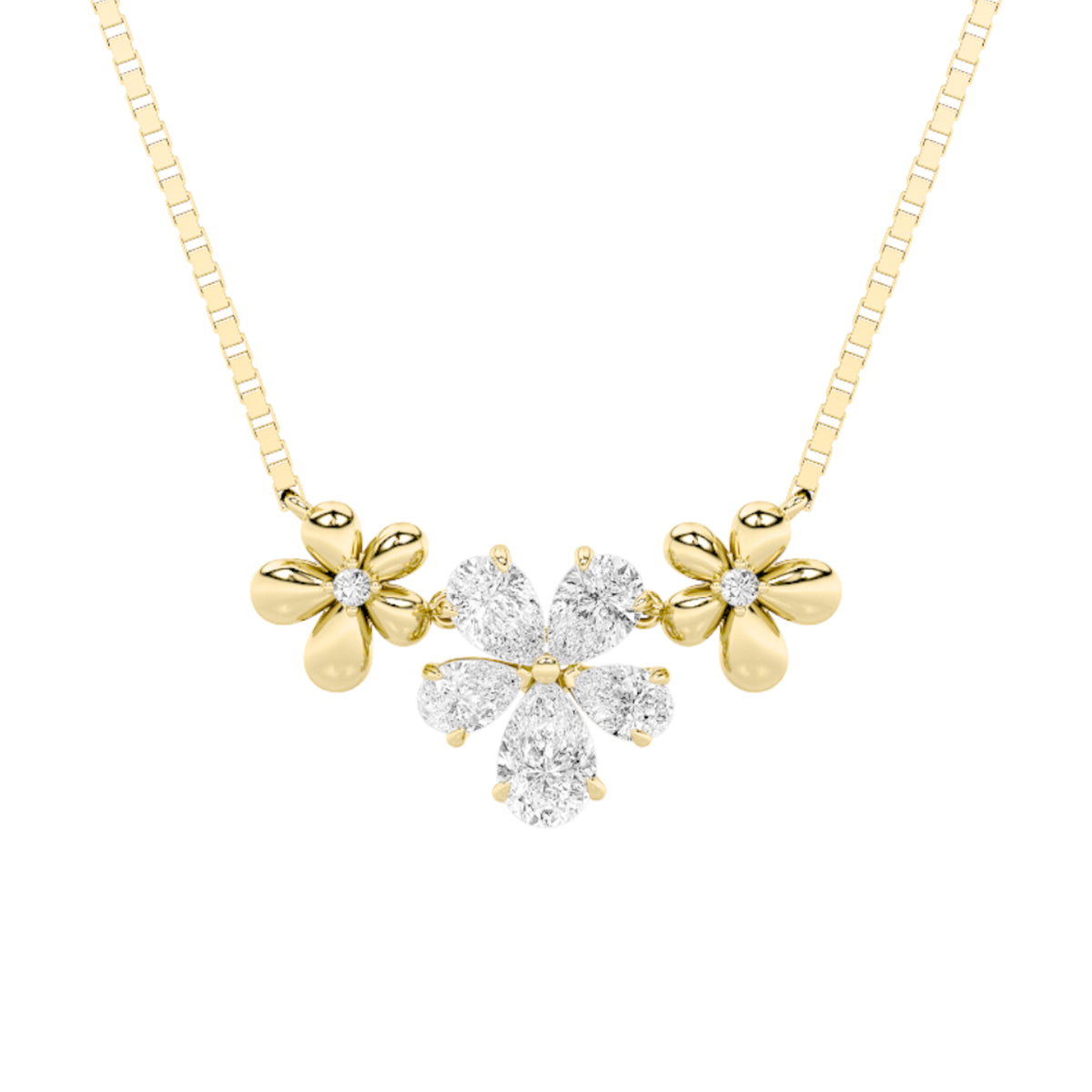 2Cttw Pear Shaped Lab Grown Diamond (F/VS) Fancy Flower Necklace in 14K Gold