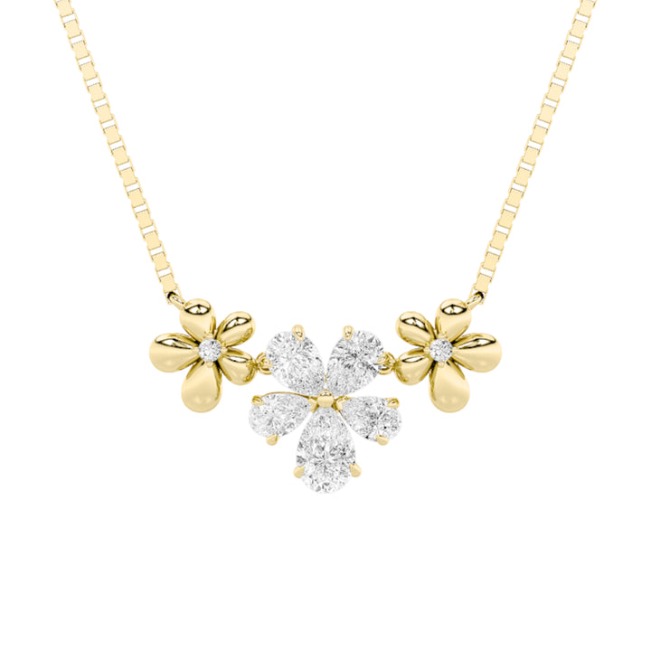 2Cttw Pear Shaped Lab Grown Diamond (F/VS) Fancy Flower Necklace in 14K Gold
