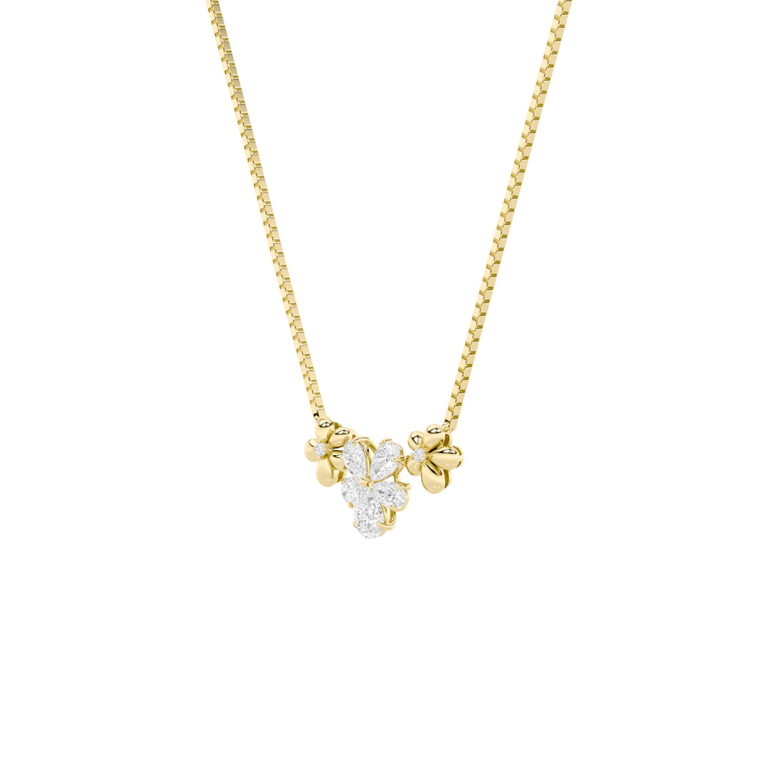 2Cttw Pear Shaped Lab Grown Diamond (F/VS) Fancy Flower Necklace in 14K Gold
