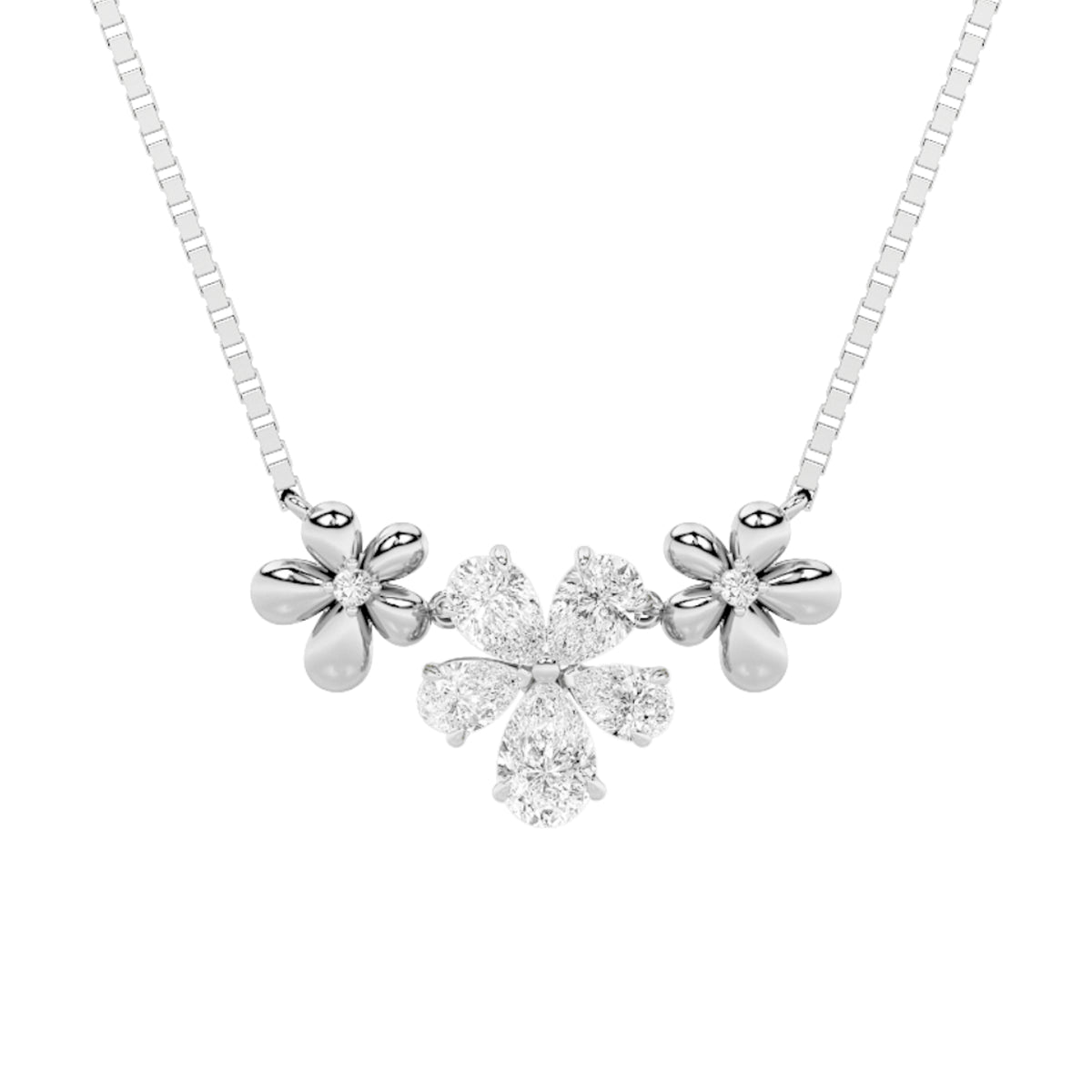 2Cttw Pear Shaped Lab Grown Diamond (F/VS) Fancy Flower Necklace in 14K Gold