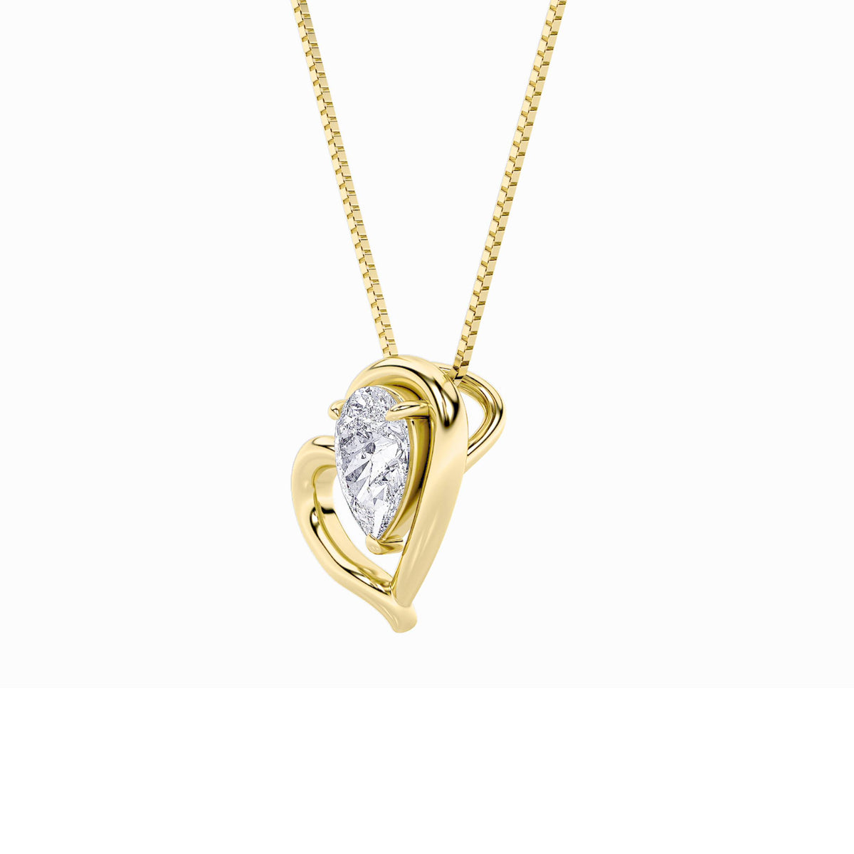 0.5Cttw Pear Shaped Lab Grown Diamond (F/VS) Heart Pendant in 14K Yellow Gold
