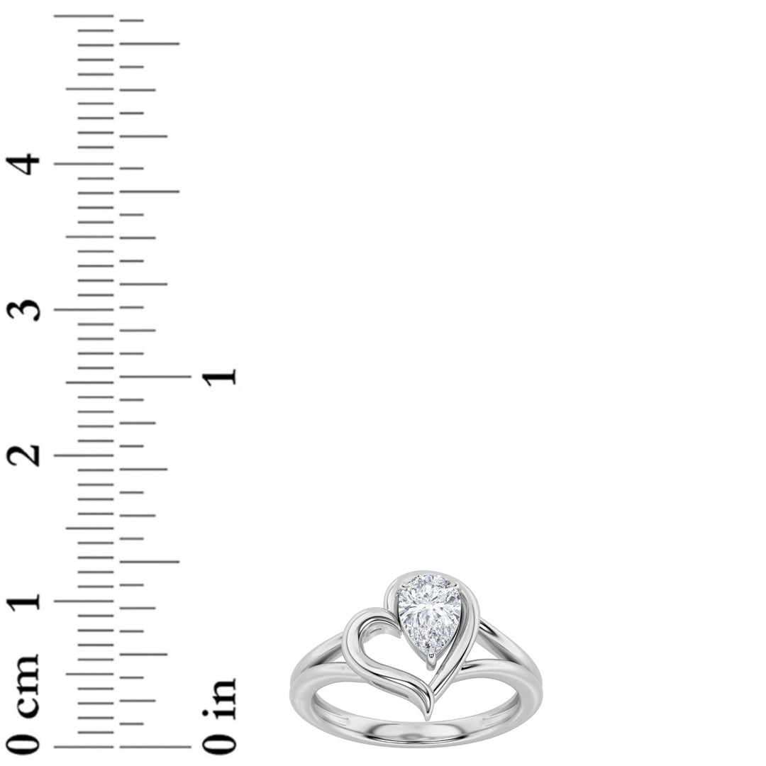 0.5Cttw Pear Shaped Lab Grown Diamond (F/VS) Heart Ring in 14K  White Gold