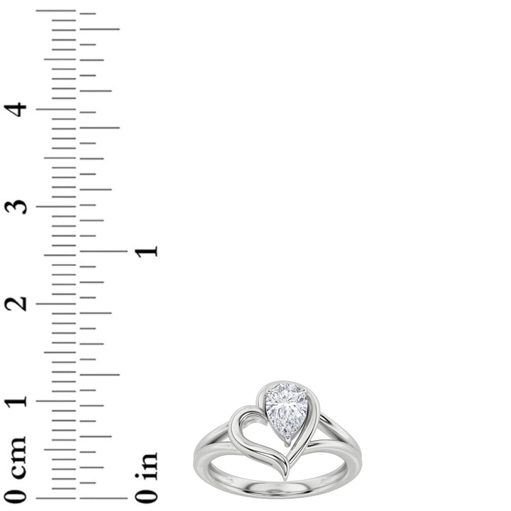 0.5Cttw Pear Shaped Lab Grown Diamond (F/VS) Heart Ring in 14K  White Gold