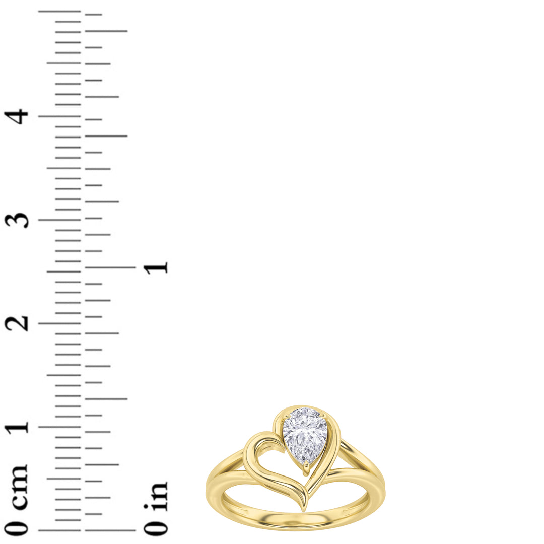 0.5Cttw Pear Shaped Lab Grown Diamond (F/VS) Heart Ring in 14K Yellow Gold