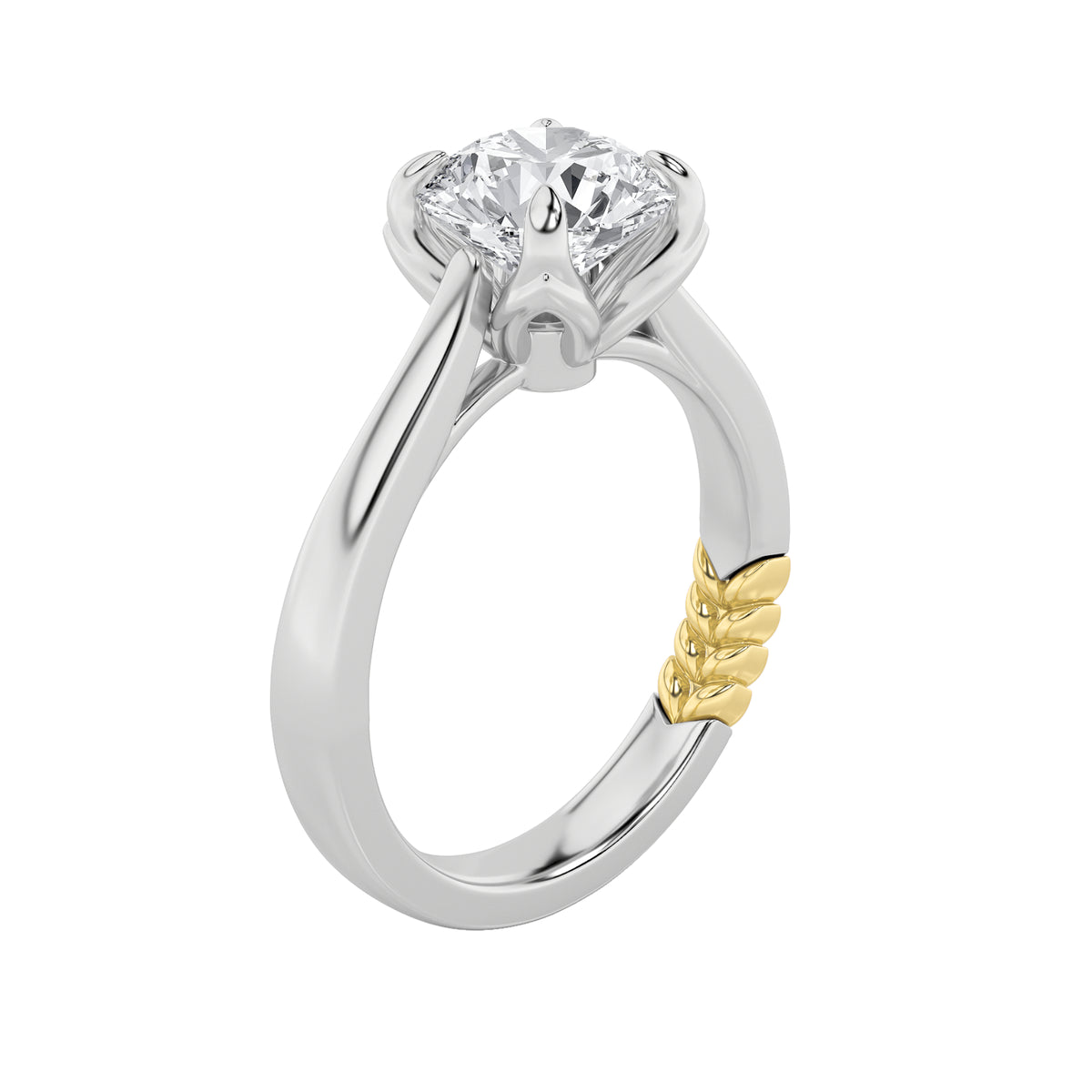 2Cttw Round Shaped Lab Grown Diamond (F/VS) Two Tone Classic Solitaire Engagement Ring in 14K Gold