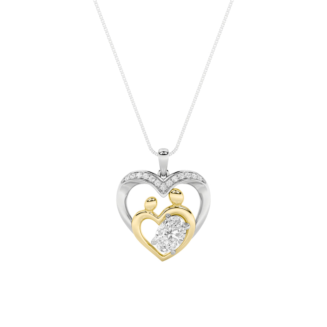 1CTW Oval Shaped Lab Grown Diamond (F/VS) Heart Shaped Pendant in 14K Gold