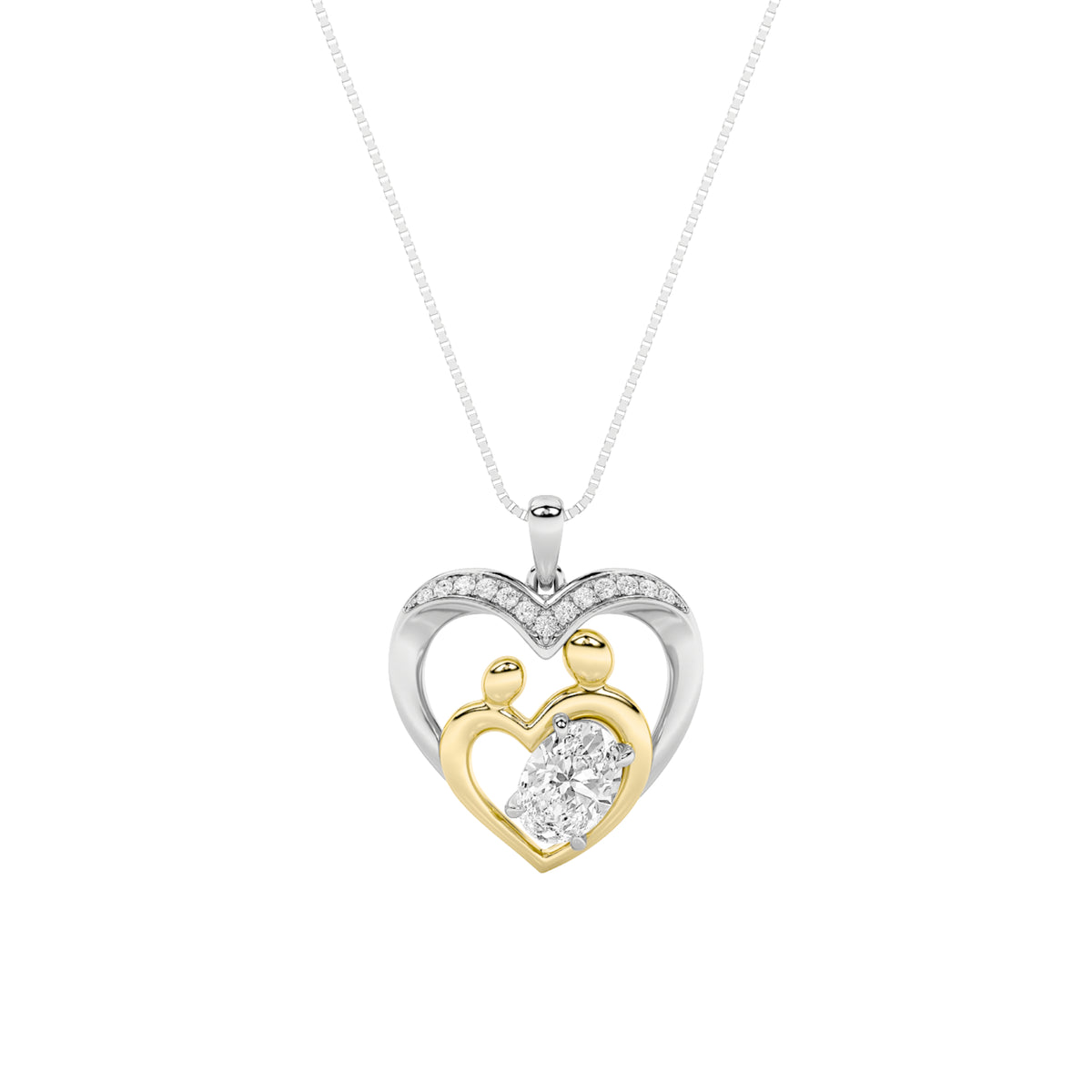 1CTW Oval Shaped Lab Grown Diamond (F/VS) Heart Shaped Pendant in 14K Gold