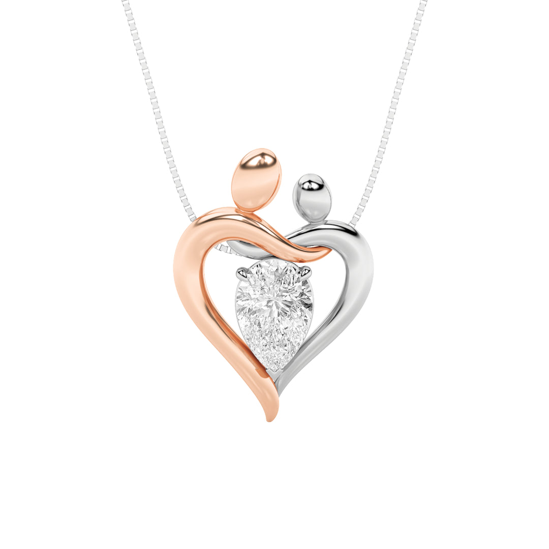 1.5CTW Pear Shaped Lab Grown Diamond (F/VS) Mother and Child Heart Shaped Pendant in 14K Gold