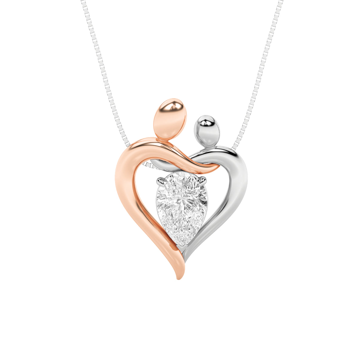 1.5CTW Pear Shaped Lab Grown Diamond (F/VS) Mother and Child Heart Shaped Pendant in 14K Gold
