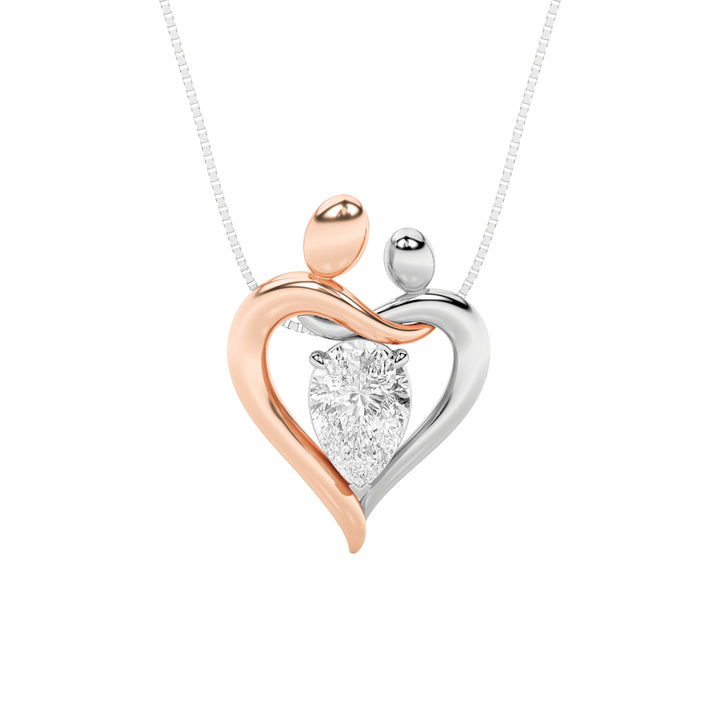 1.5CTW Pear Shaped Lab Grown Diamond (F/VS) Mother and Child Heart Shaped Pendant in 14K Gold