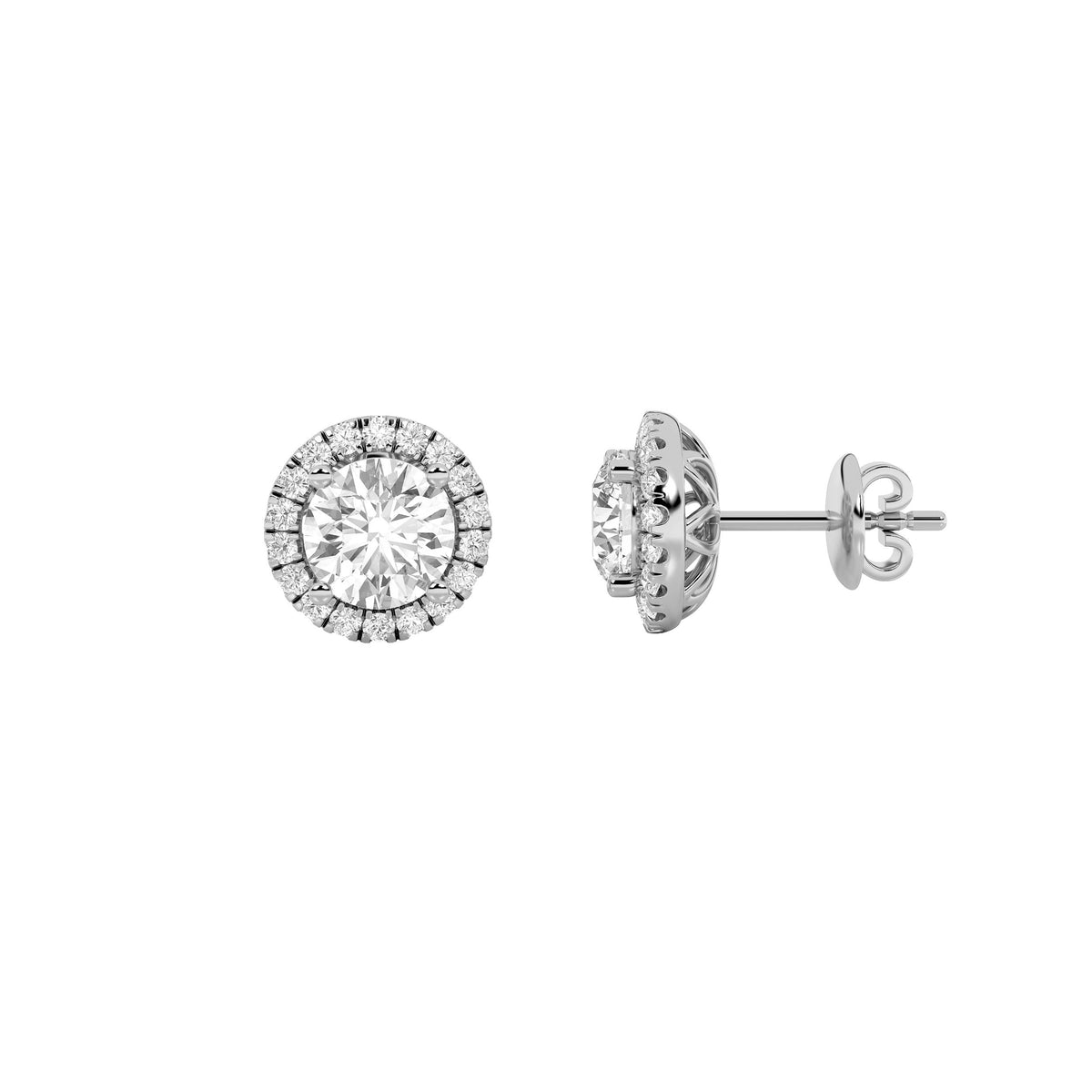3Cttw Round Shaped Lab Grown Diamond (F/VS) Halo Stud Earrings in 14K Gold