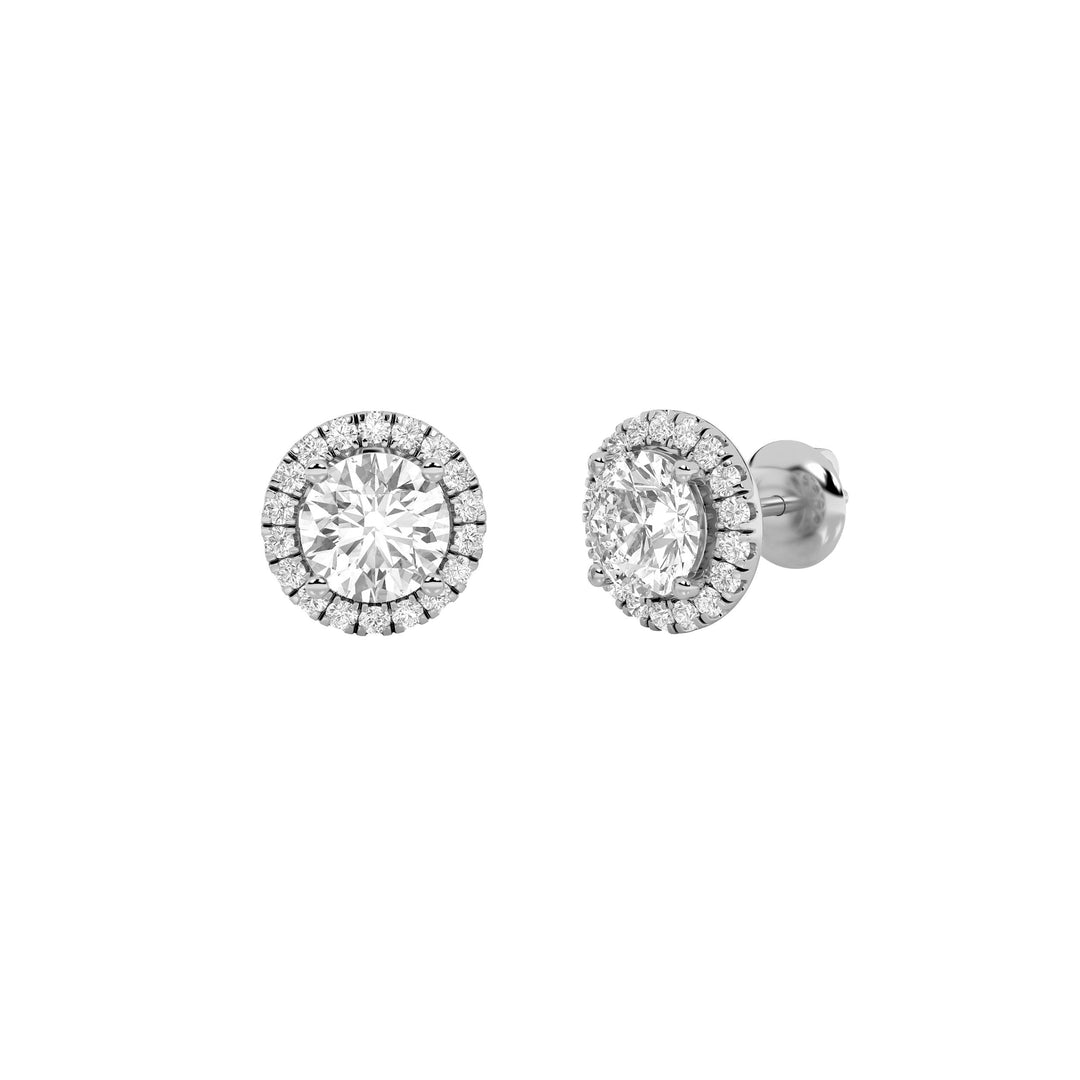 3Cttw Round Shaped Lab Grown Diamond (F/VS) Halo Stud Earrings in 14K Gold