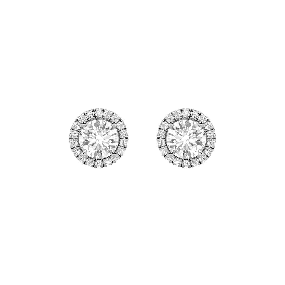 3Cttw Round Shaped Lab Grown Diamond (F/VS) Halo Stud Earrings in 14K Gold