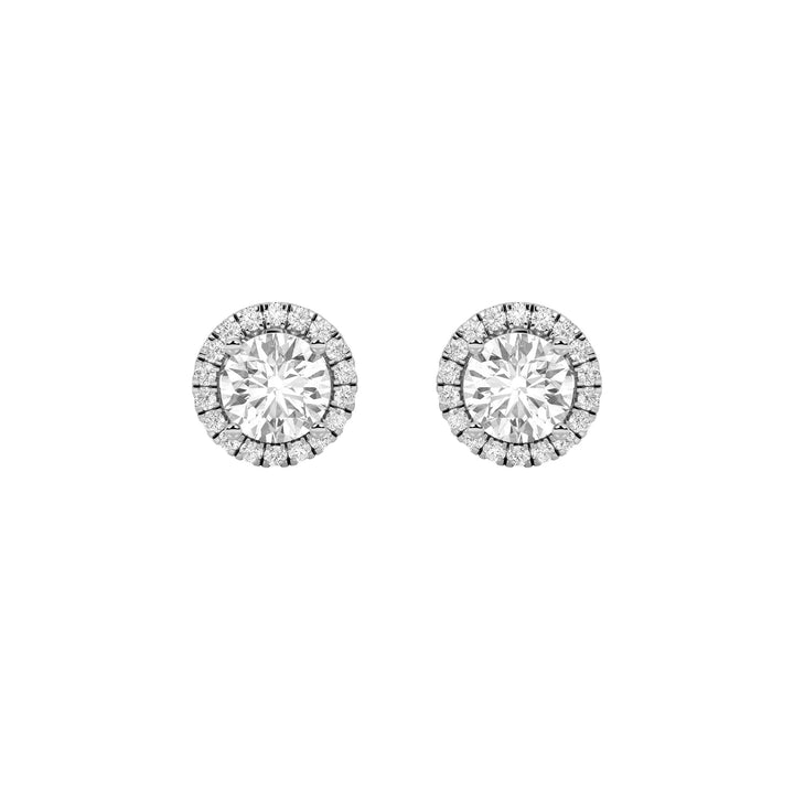 3Cttw Round Shaped Lab Grown Diamond (F/VS) Halo Stud Earrings in 14K Gold