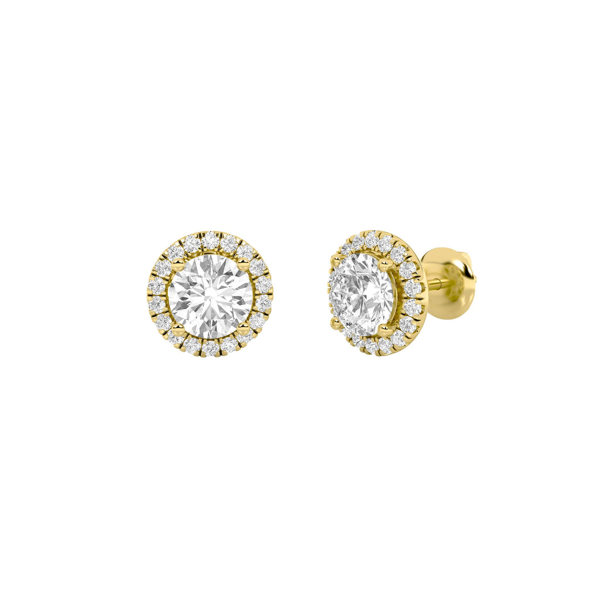 3Cttw Round Shaped Lab Grown Diamond (F/VS) Halo Stud Earrings in 14K Gold
