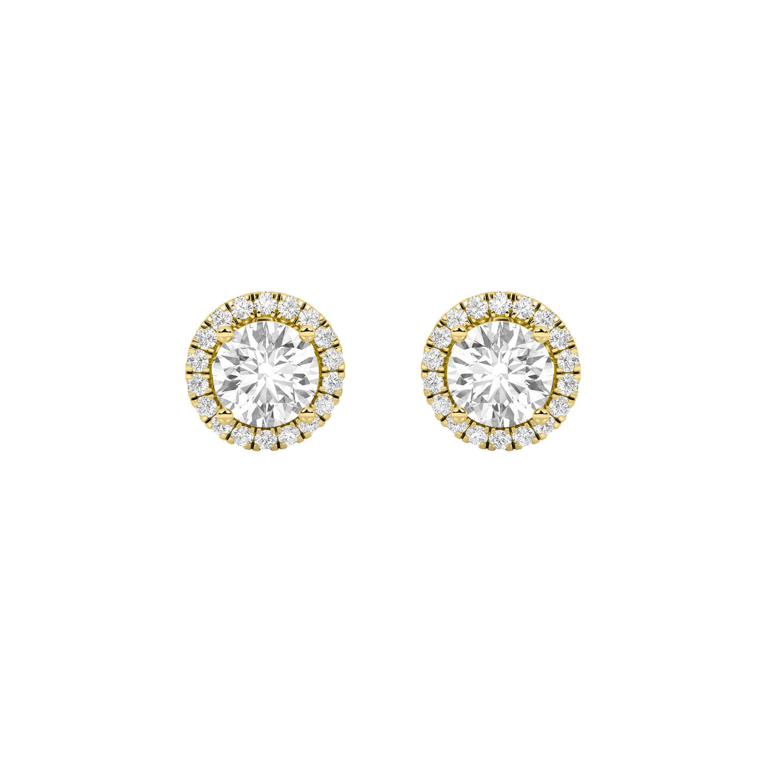 3Cttw Round Shaped Lab Grown Diamond (F/VS) Halo Stud Earrings in 14K Gold