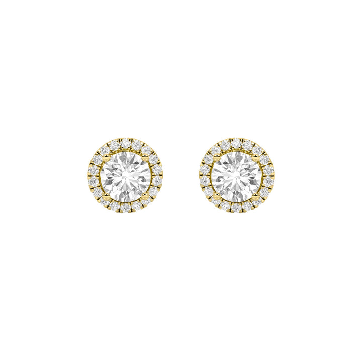 3Cttw Round Shaped Lab Grown Diamond (F/VS) Halo Stud Earrings in 14K Gold